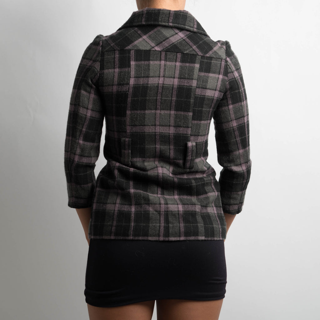 PLAID 3/4 SLEEVE COAT