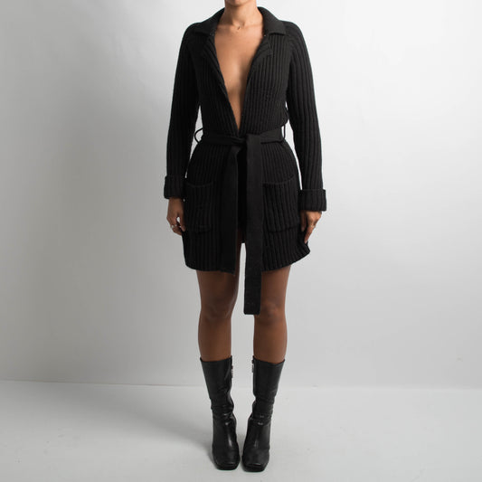 BLACK LONGLINE CARDIGAN