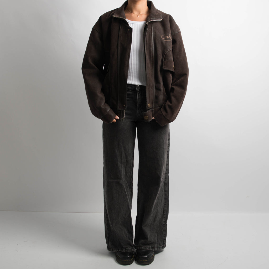 DARK BROWN FAUX SUEDE JACKET