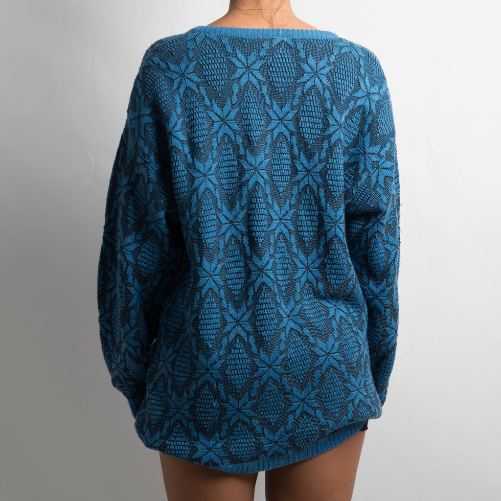 BLUE PATTERNED ZIP CARDIGAN