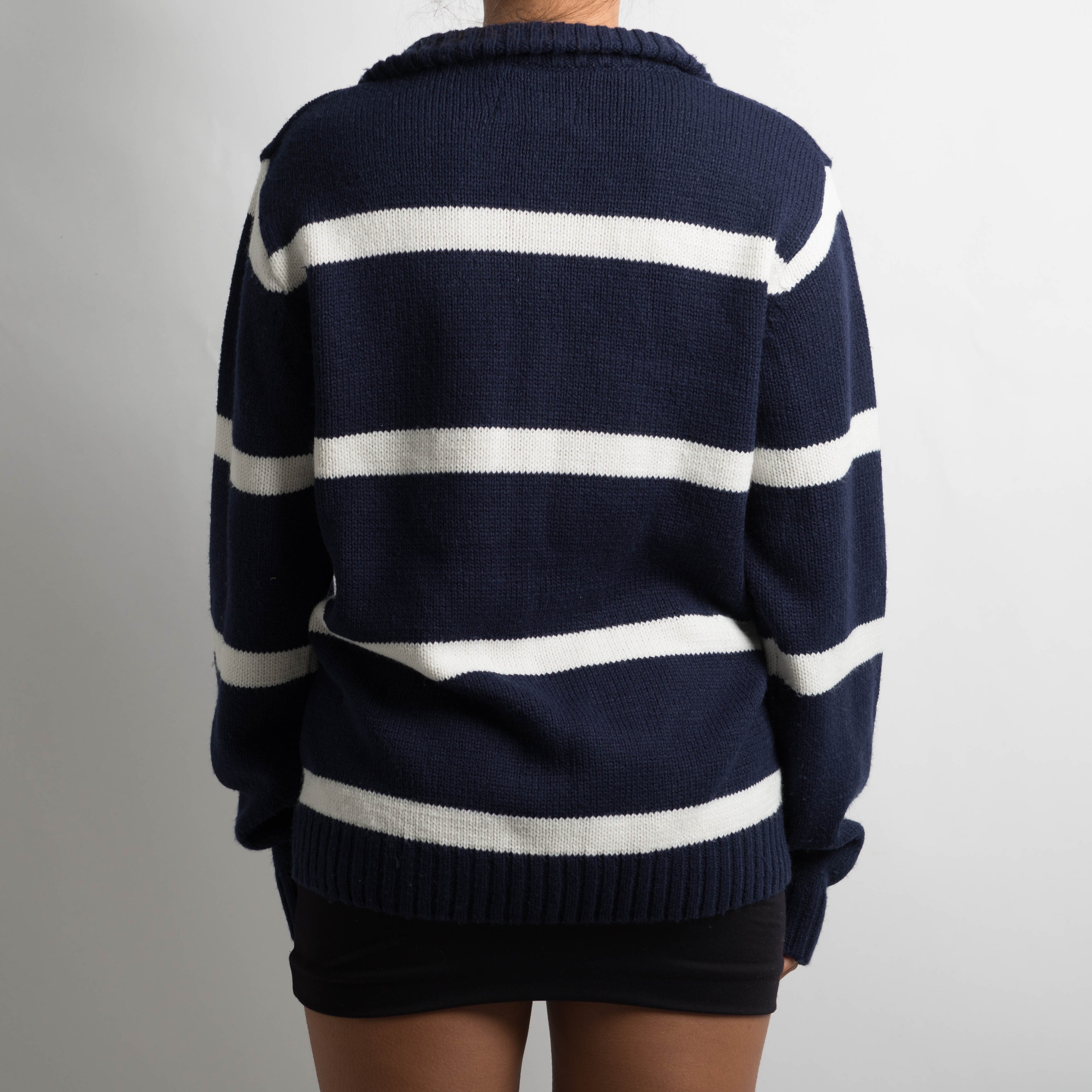 NAVY STRIPED ZIP CARDIGAN