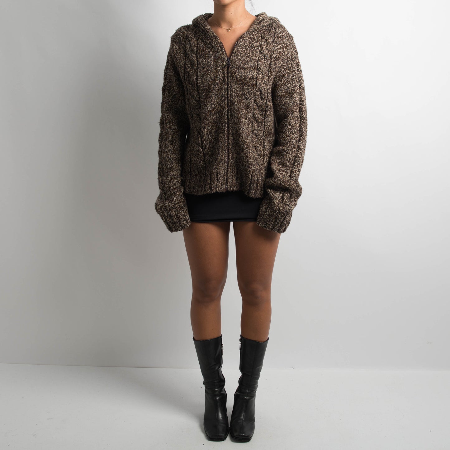 BROWN MARLE ZIP CARDIGAN