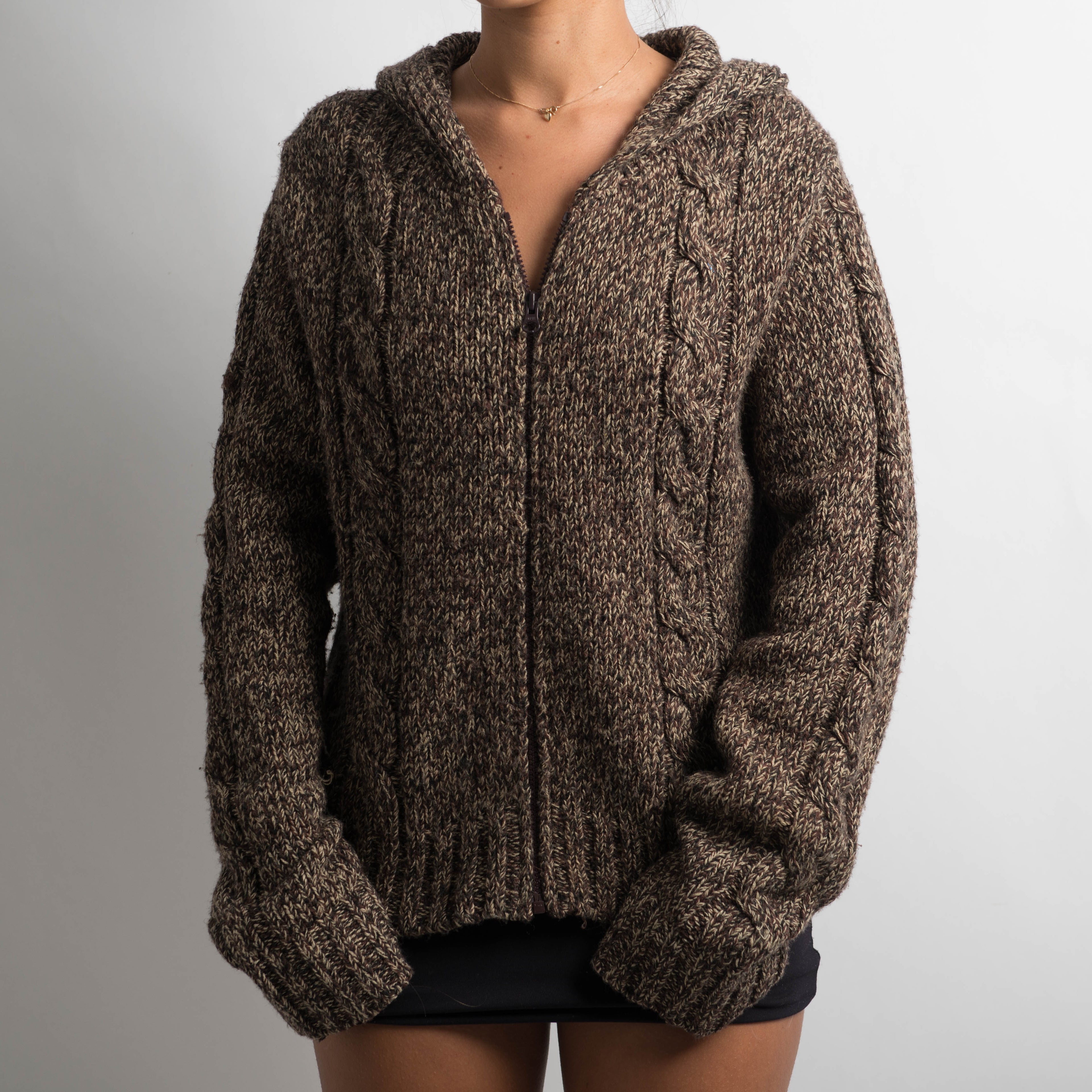 BROWN MARLE ZIP CARDIGAN