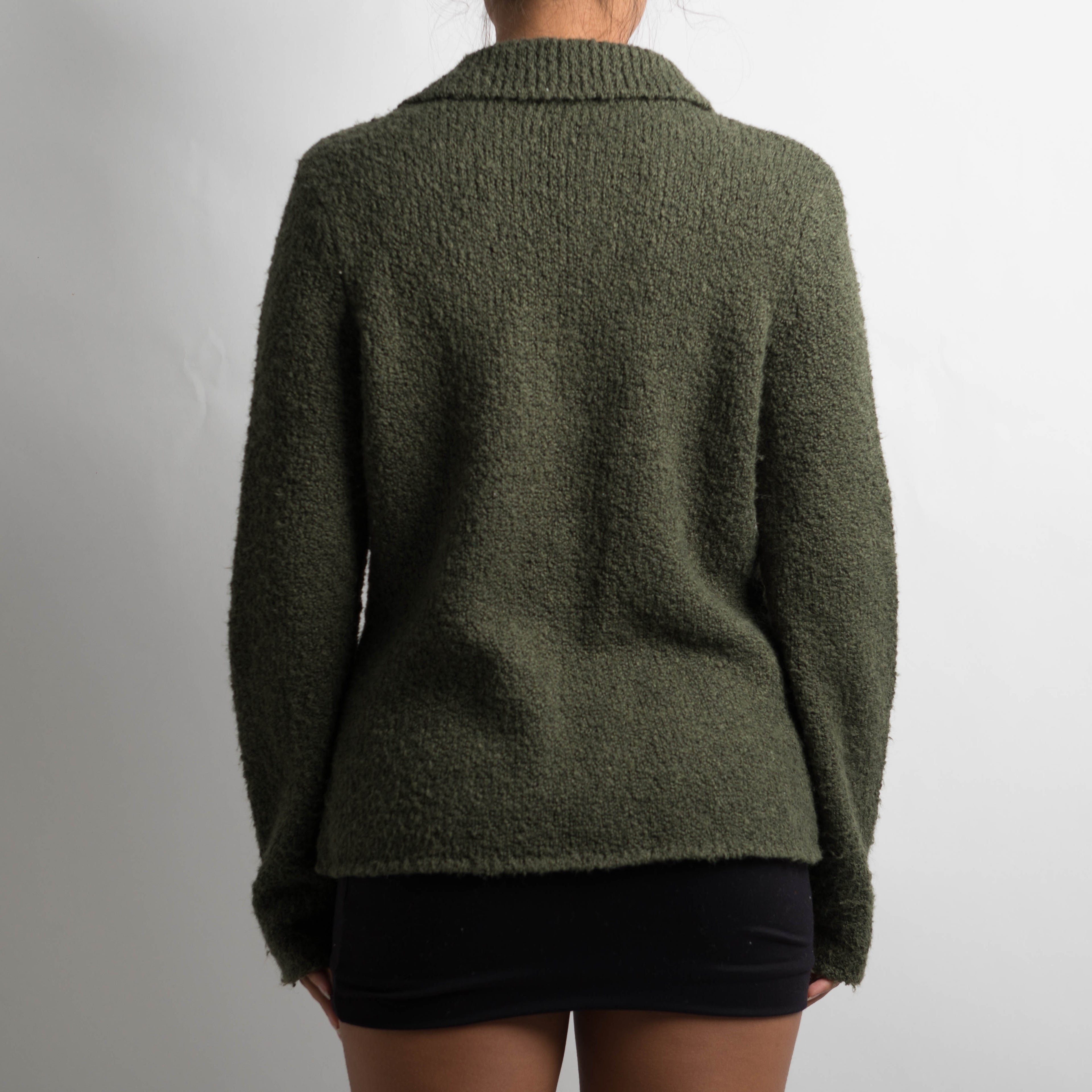 GREEN COLLARED KNIT CARDIGAN