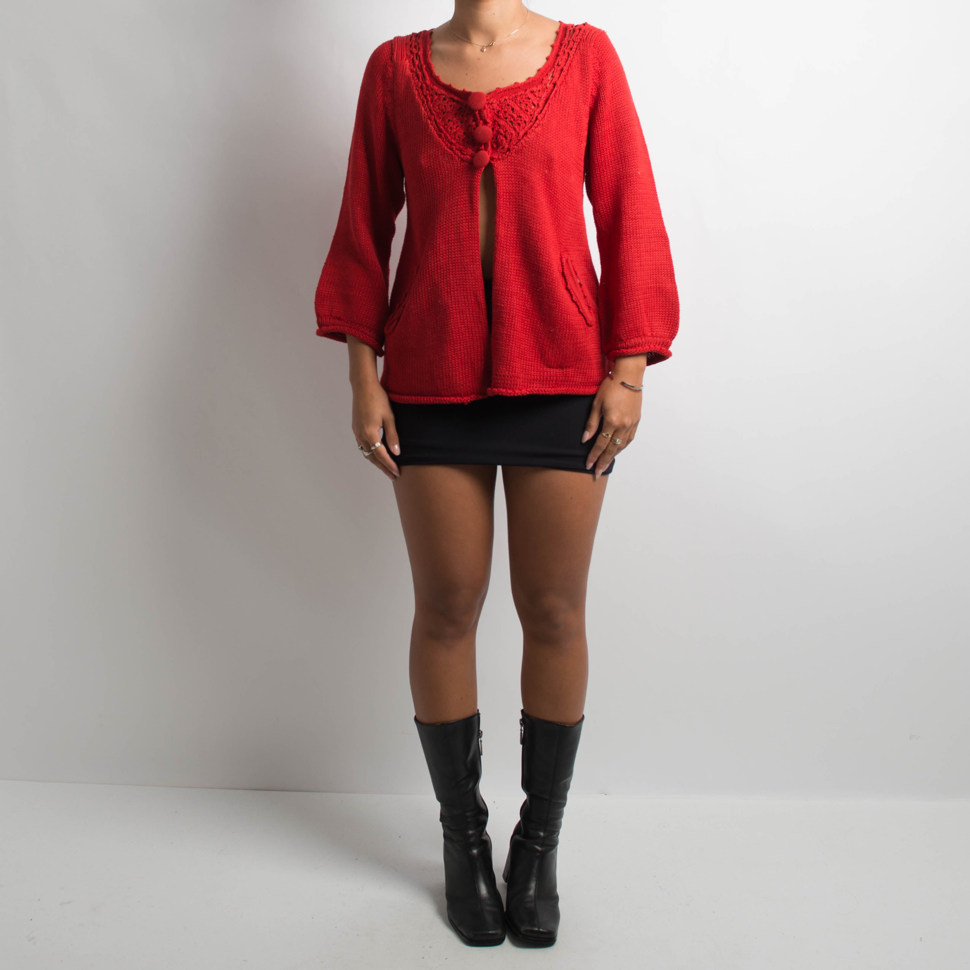 RED BABYDOLL CARDIGAN