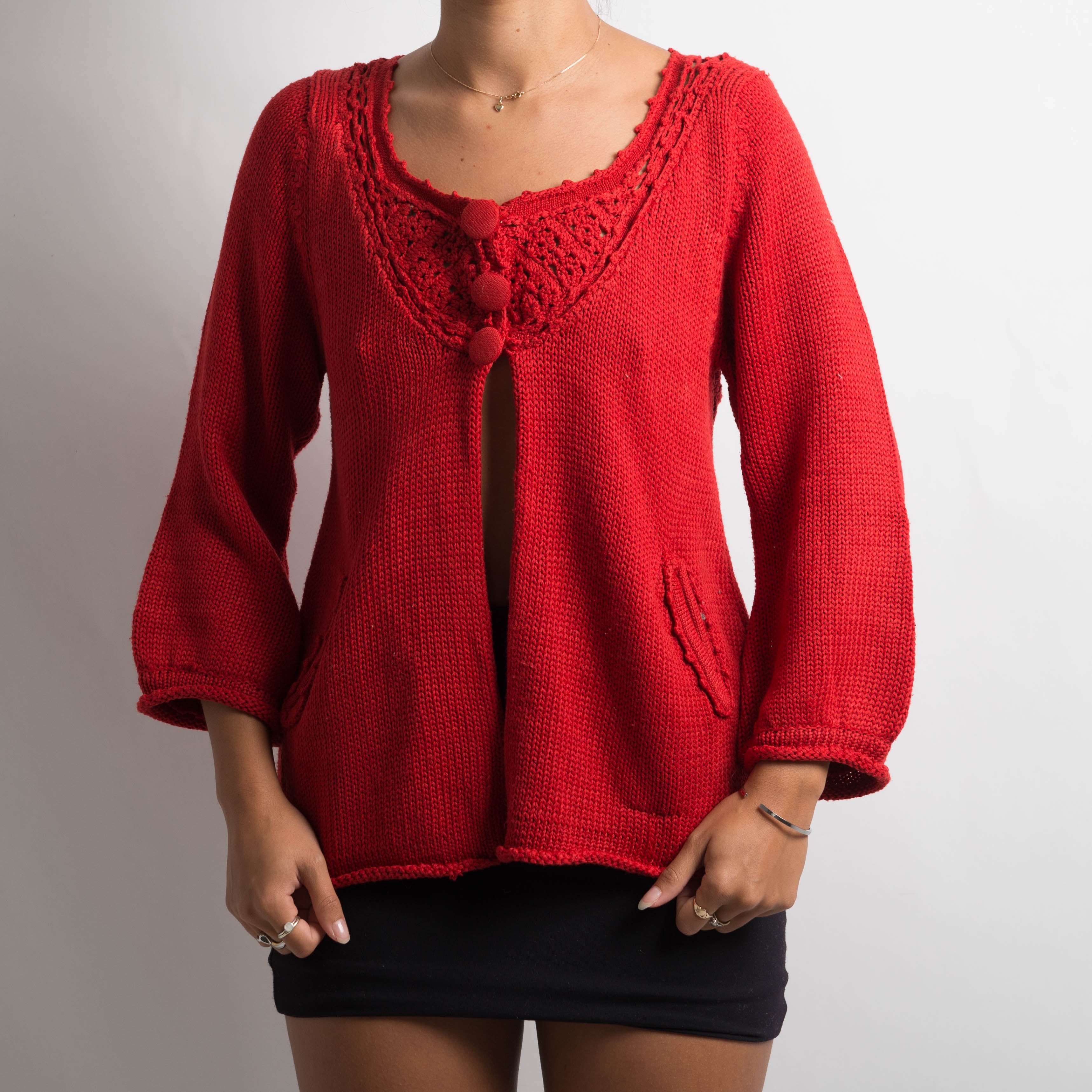 RED BABYDOLL CARDIGAN