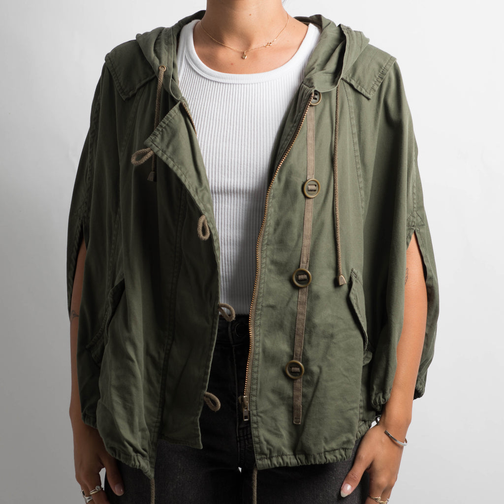 KHAKI HOODED PONCHO JACKET