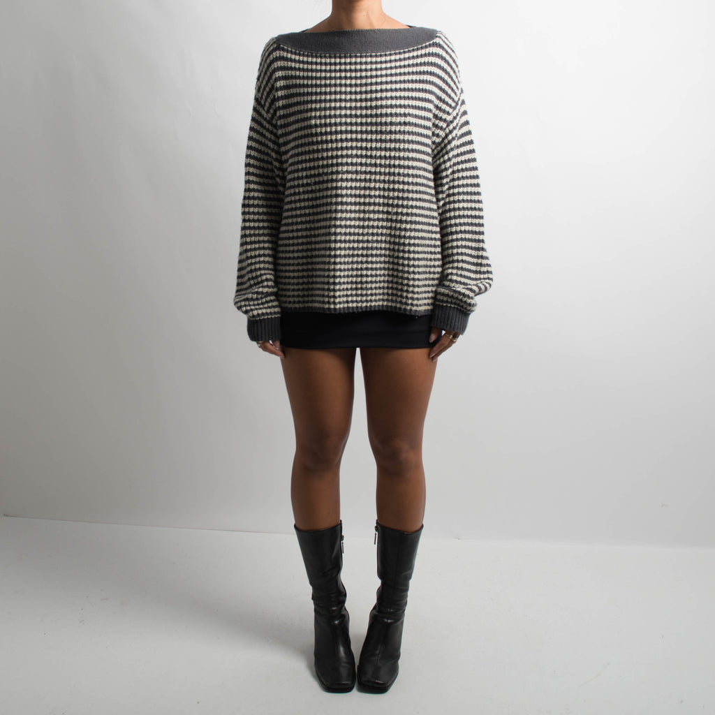 STRIPED WOOL KNIT SWEATER