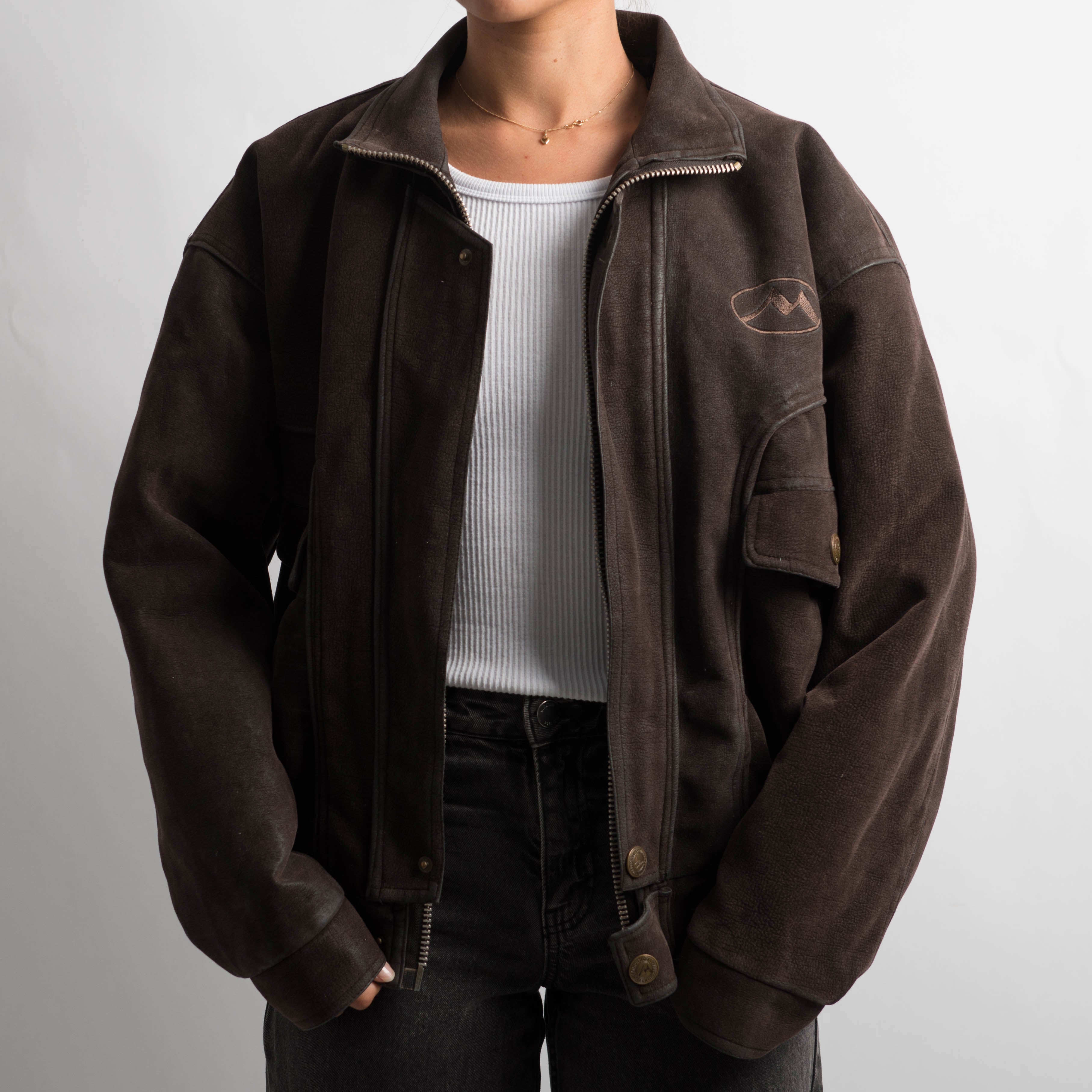 DARK BROWN FAUX SUEDE JACKET