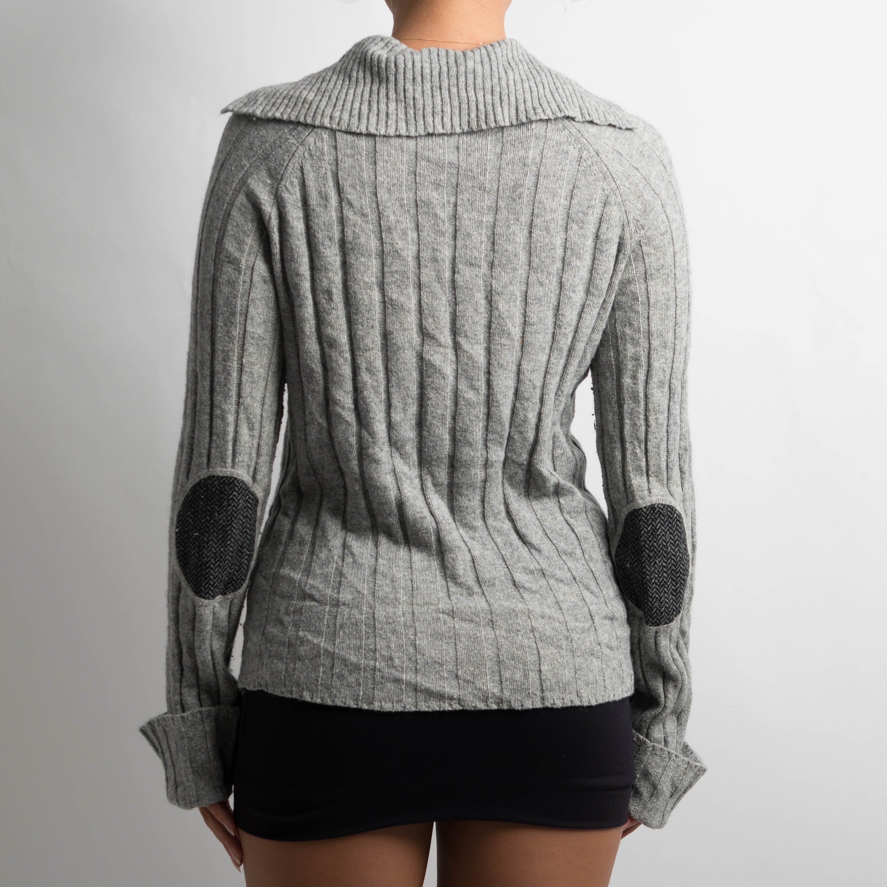 GREY RIBBED WOOL CARDIGAN