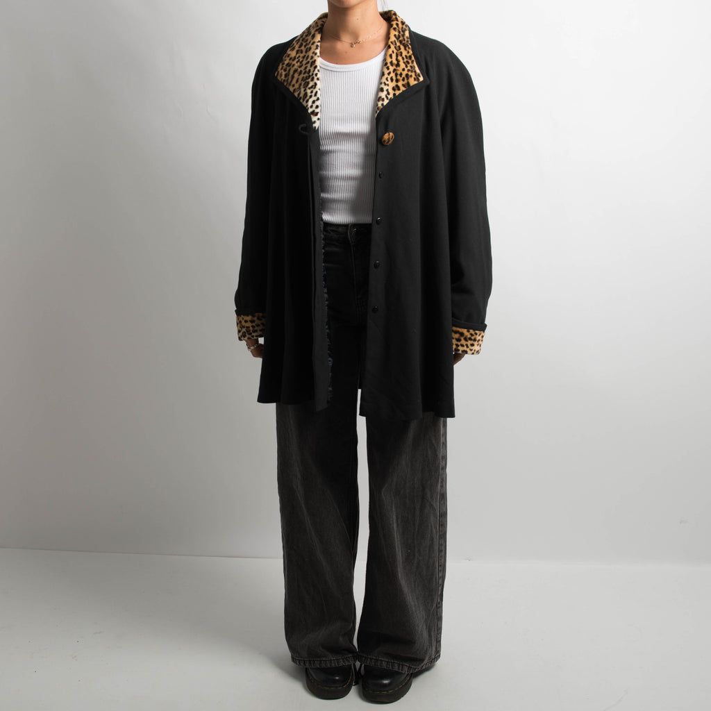 ANIMAL PRINT TRIM COAT