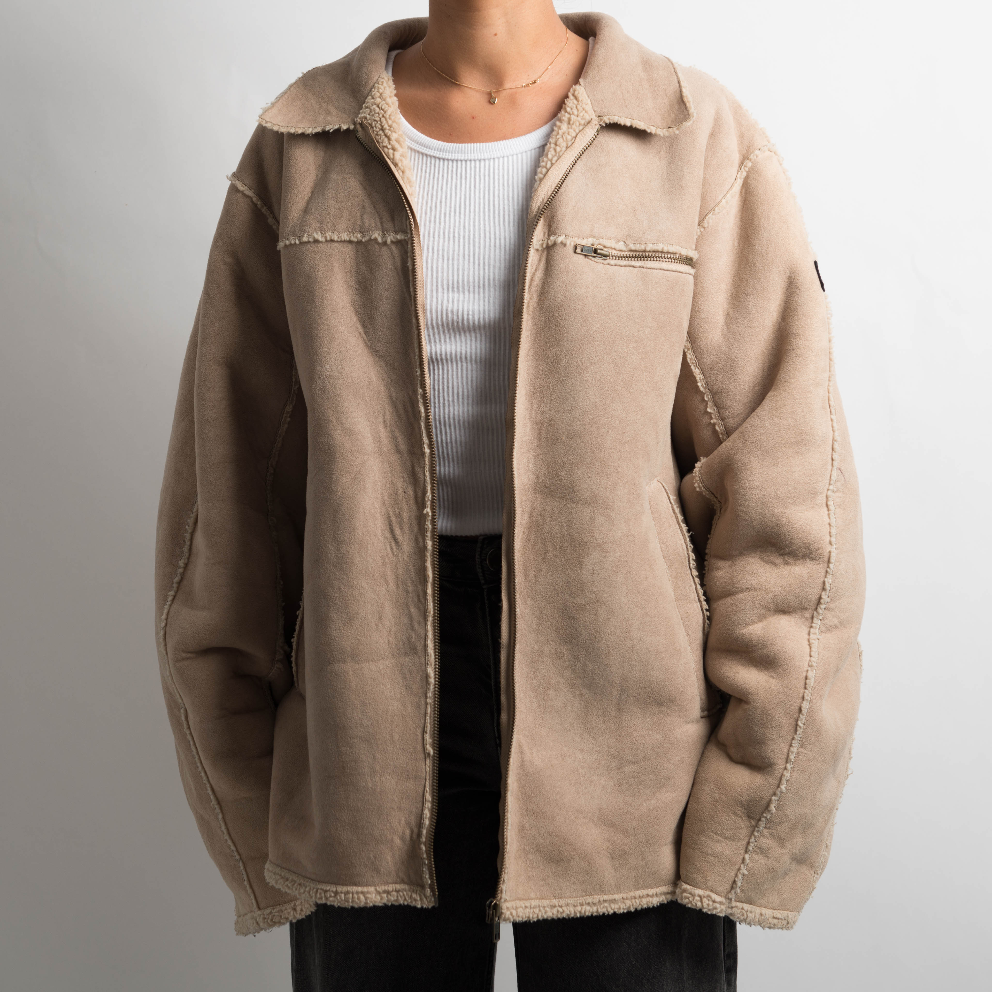 BEIGE SHERPA LINED JACKET
