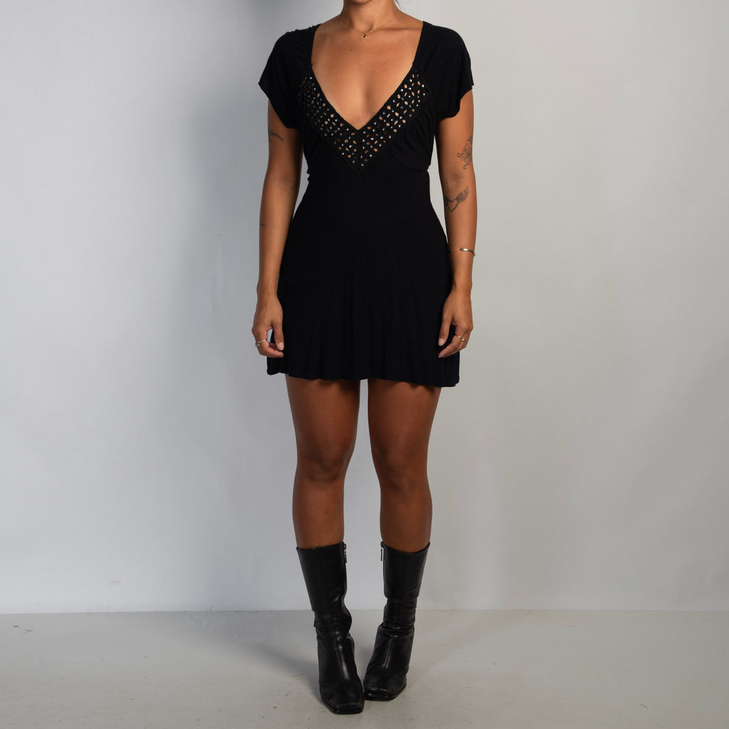 BLACK V NECK MINI DRESS