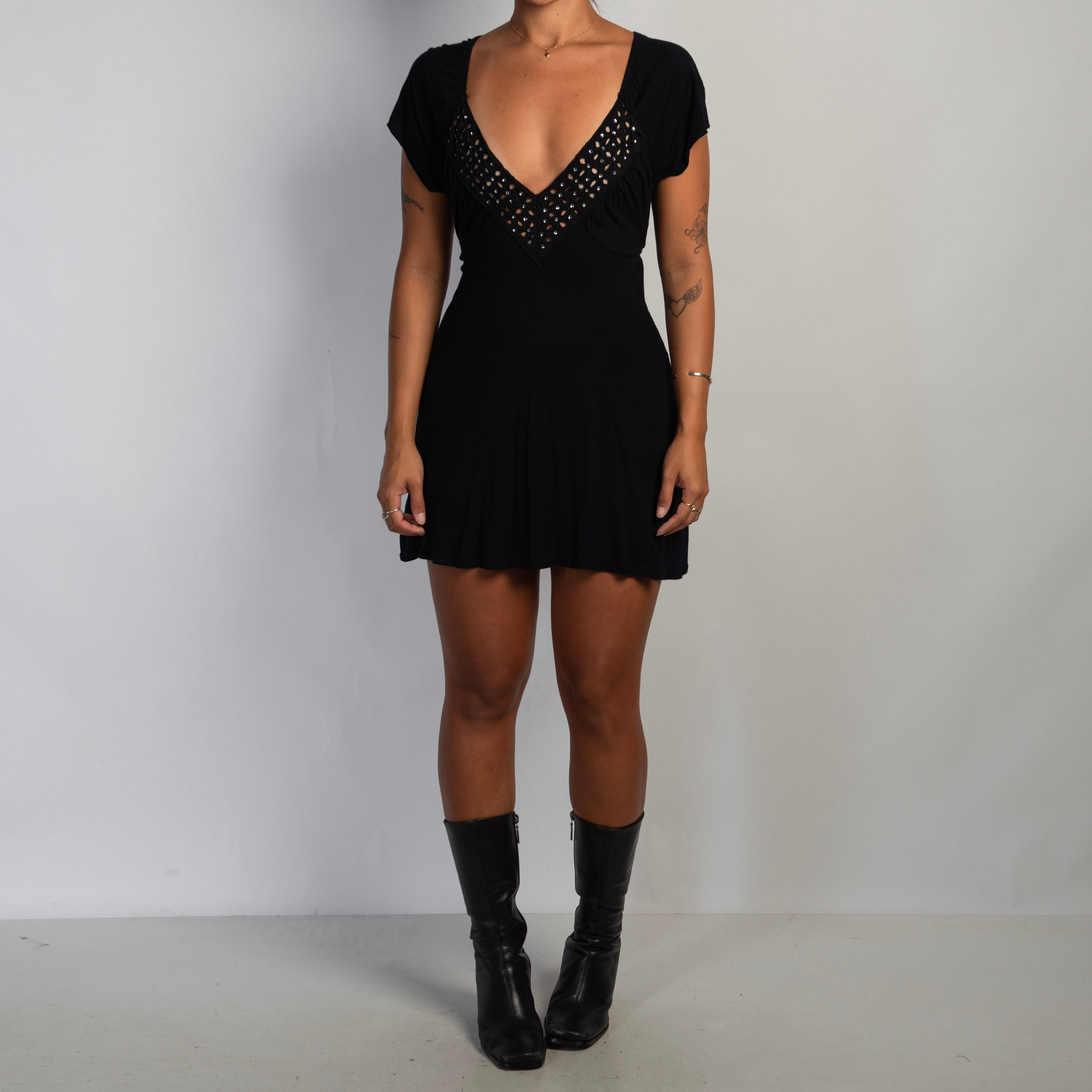 BLACK V NECK MINI DRESS