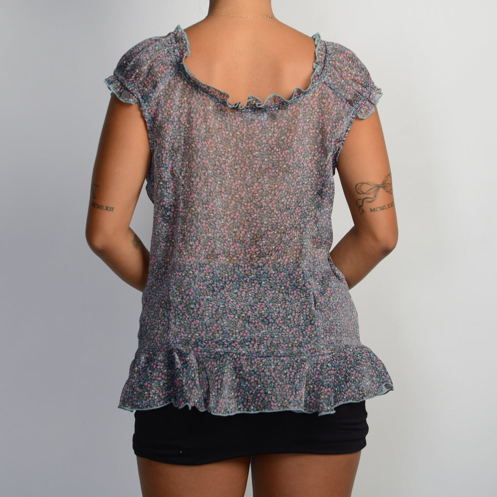 SHEER FLORAL MILKMAID TOP