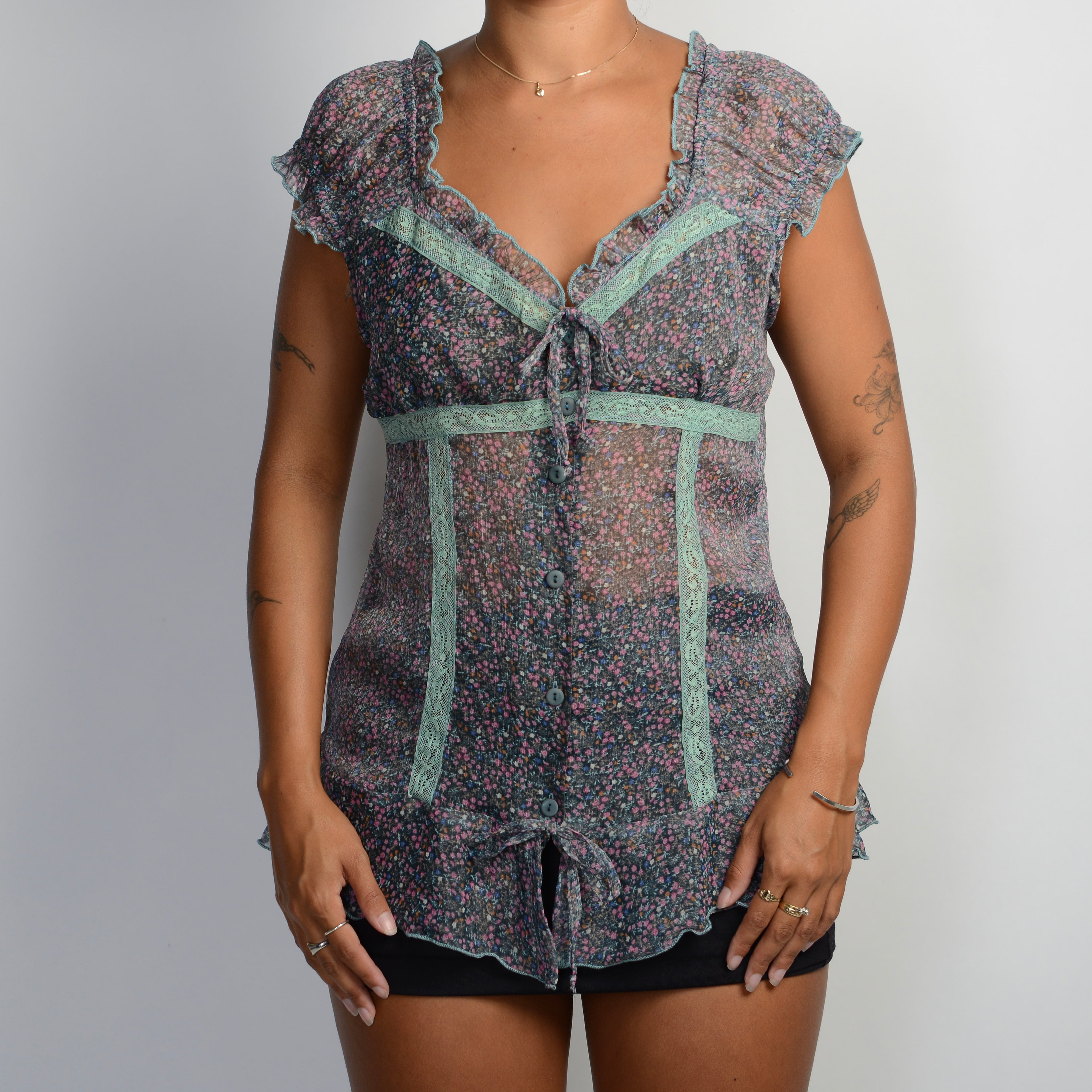 SHEER FLORAL MILKMAID TOP