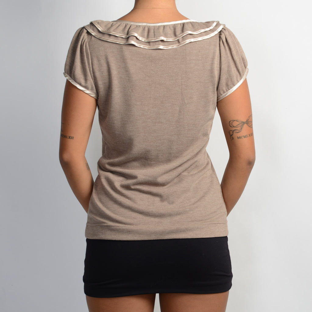 TAUPE RUFFLE BLOUSE