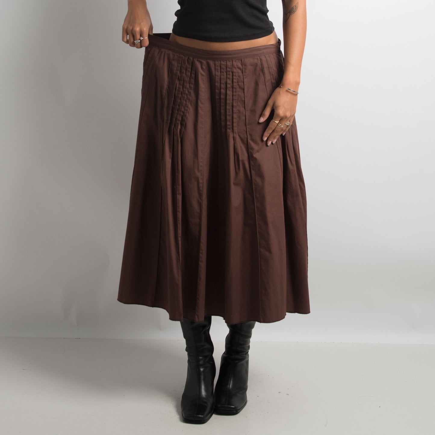 BROWN MICRO PLEAT SKIRT