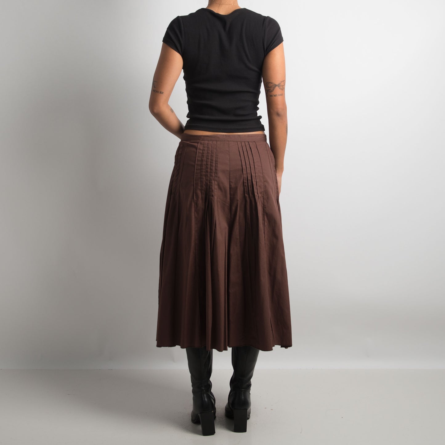 BROWN MICRO PLEAT SKIRT