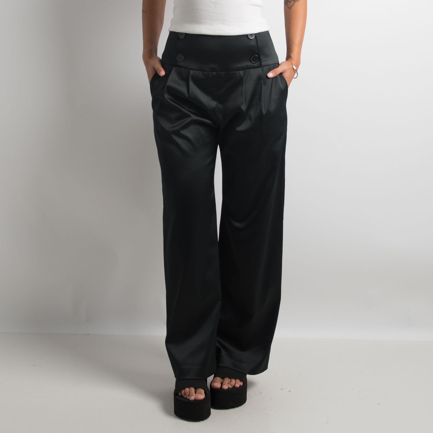 BLACK SATIN TROUSERS