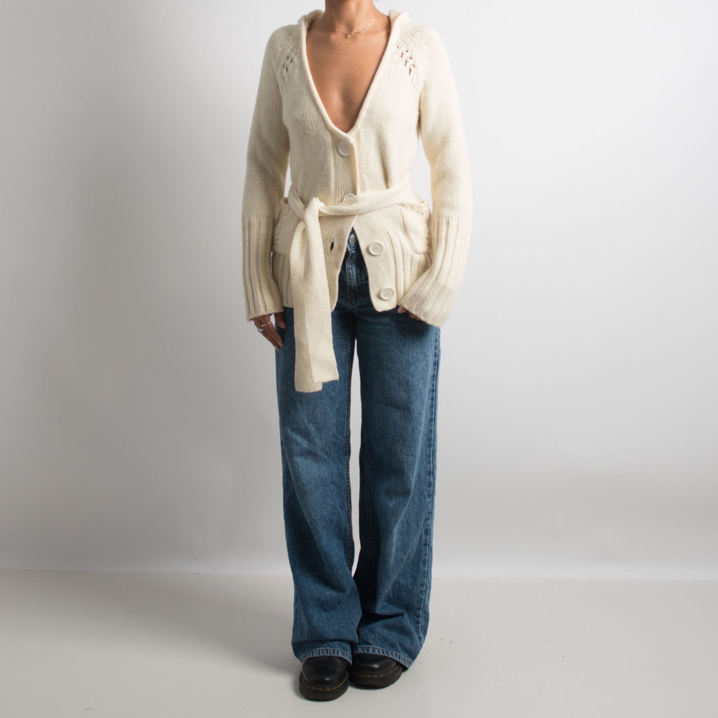 CREAM KNIT HOODED CARDIGAN