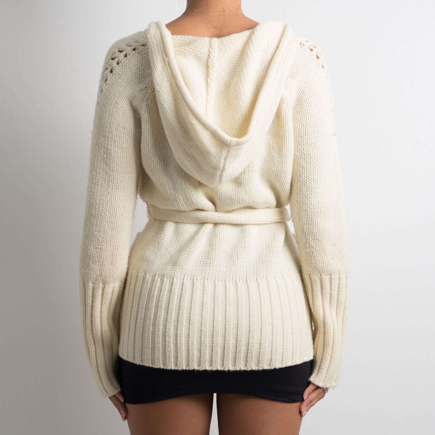 CREAM KNIT HOODED CARDIGAN