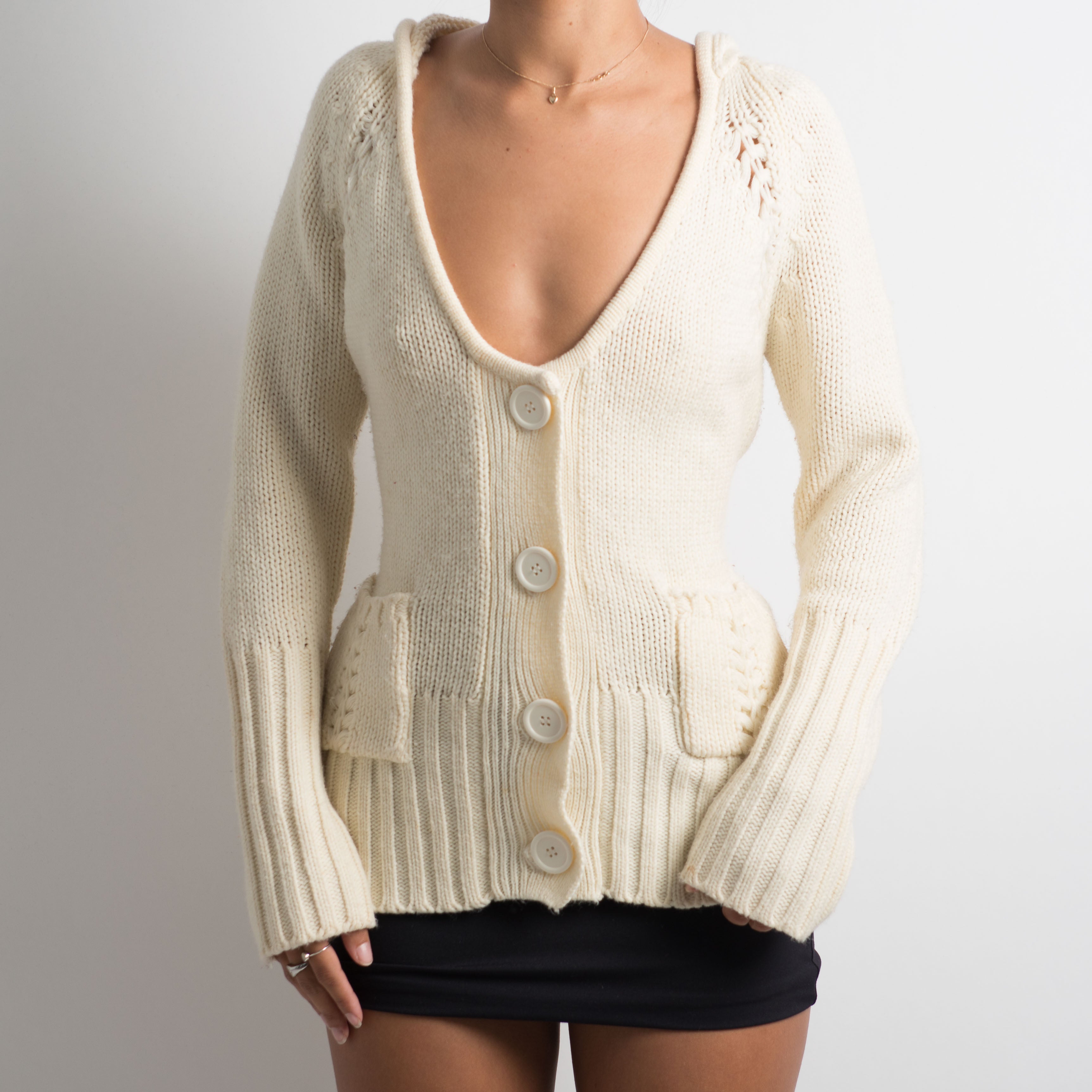 Anthropologie Hooded Knit Sweater Cardigan in Ivory deals Cream Size M/L