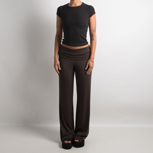 BROWN SLINKY FOLD OVER PANTS