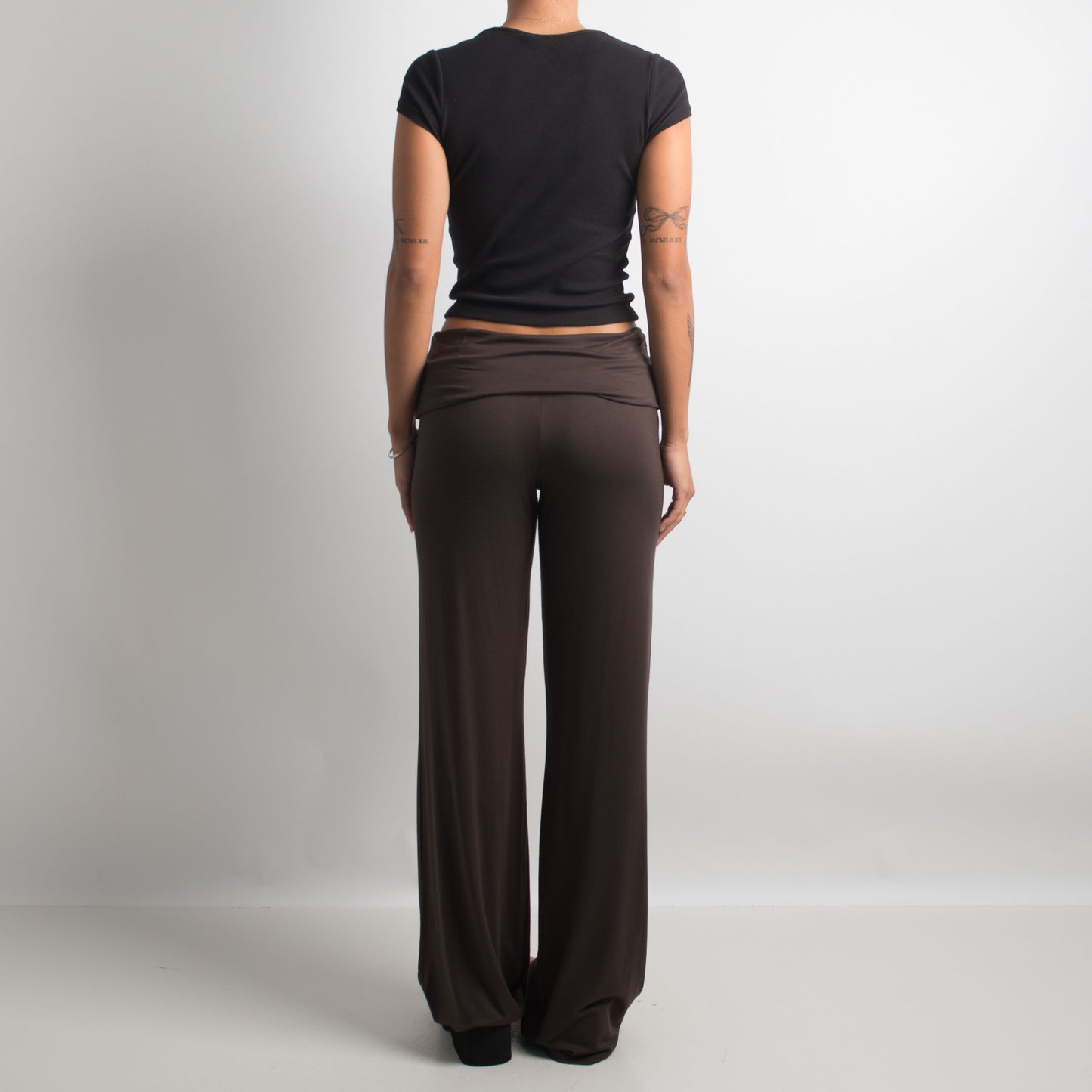 BROWN SLINKY FOLD OVER PANTS