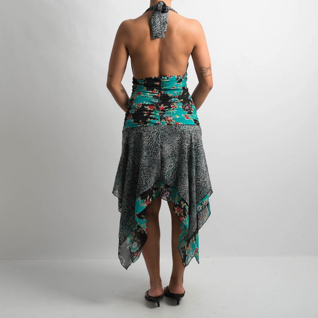 SILK PATTERN HALTER DRESS