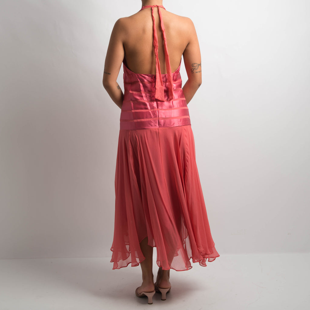 PINK SILK HALTER GOWN