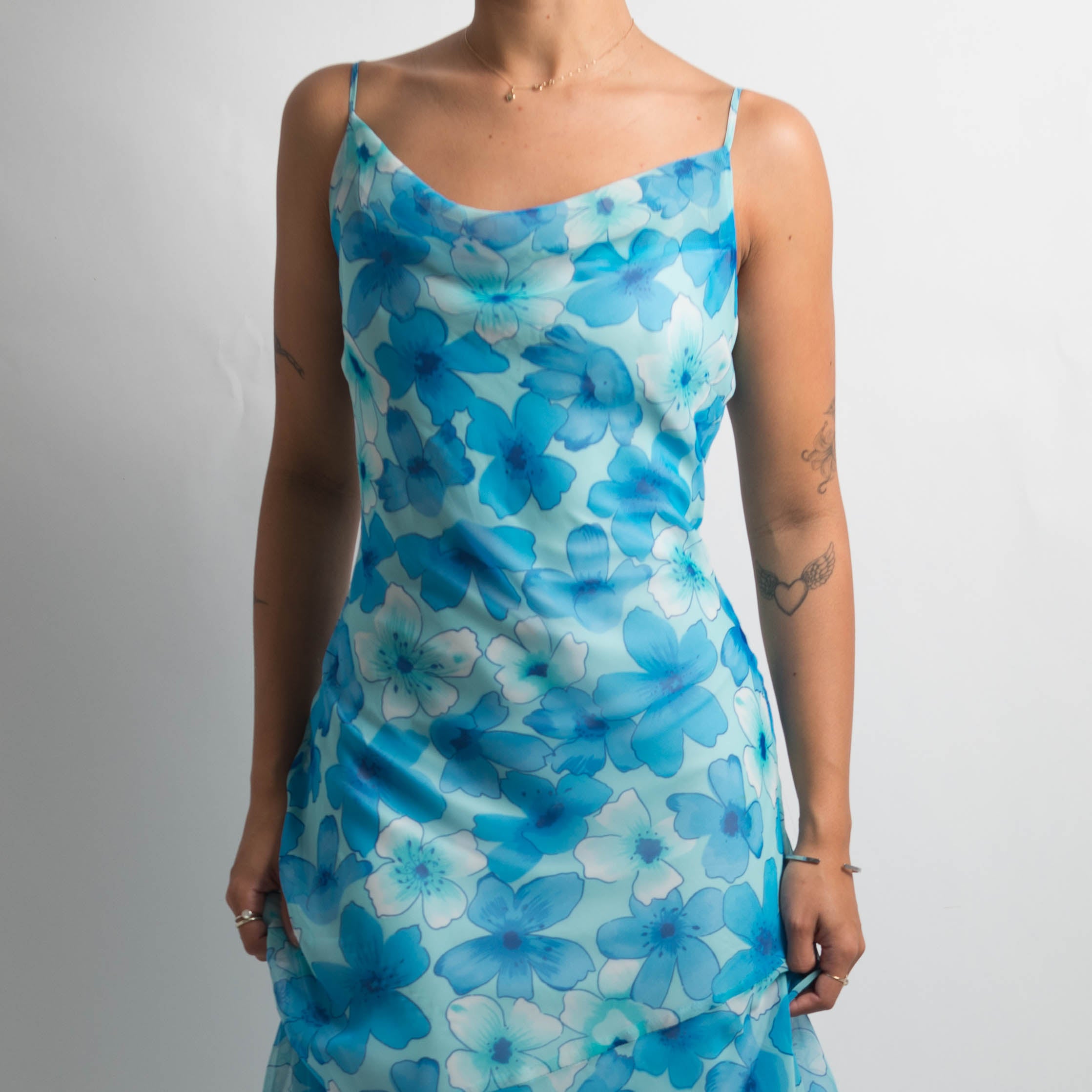 BLUE FLORAL EVENING DRESS