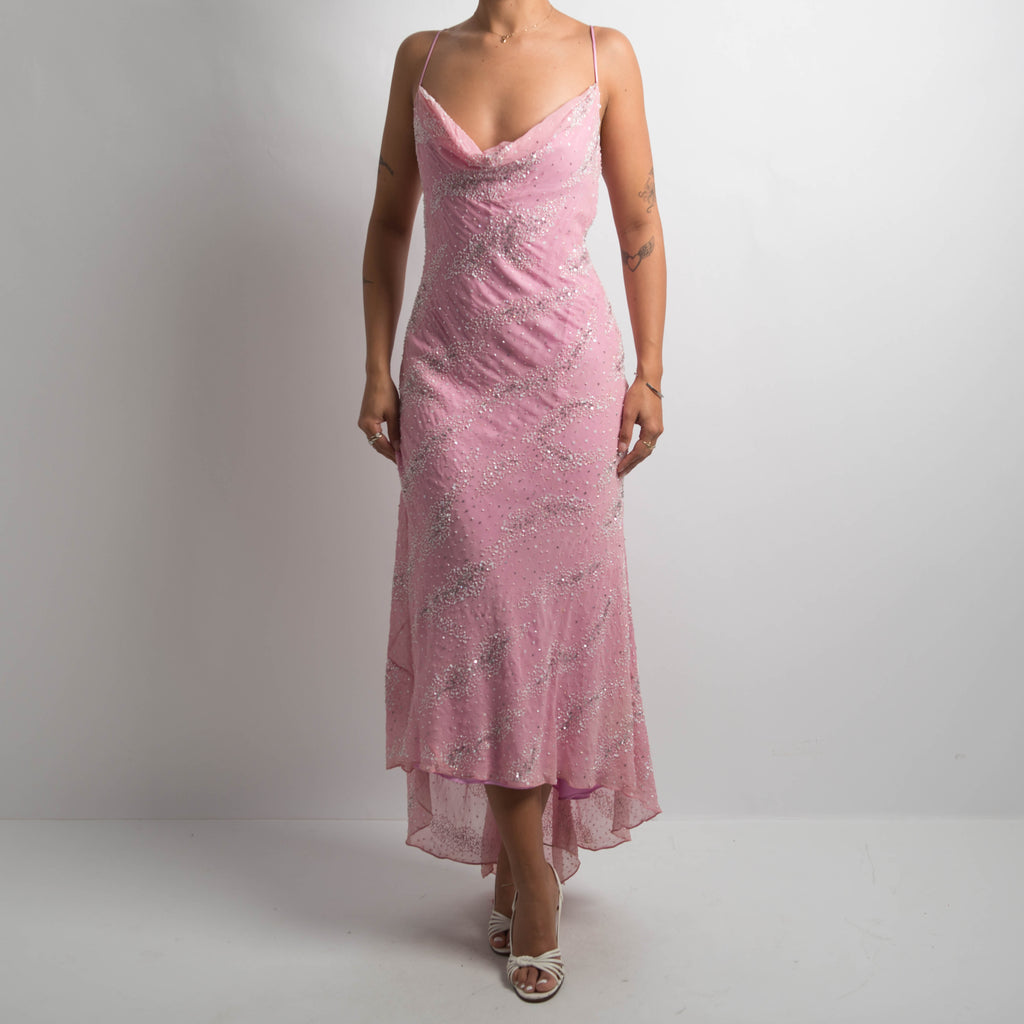 PINK SILK BEADED GOWN