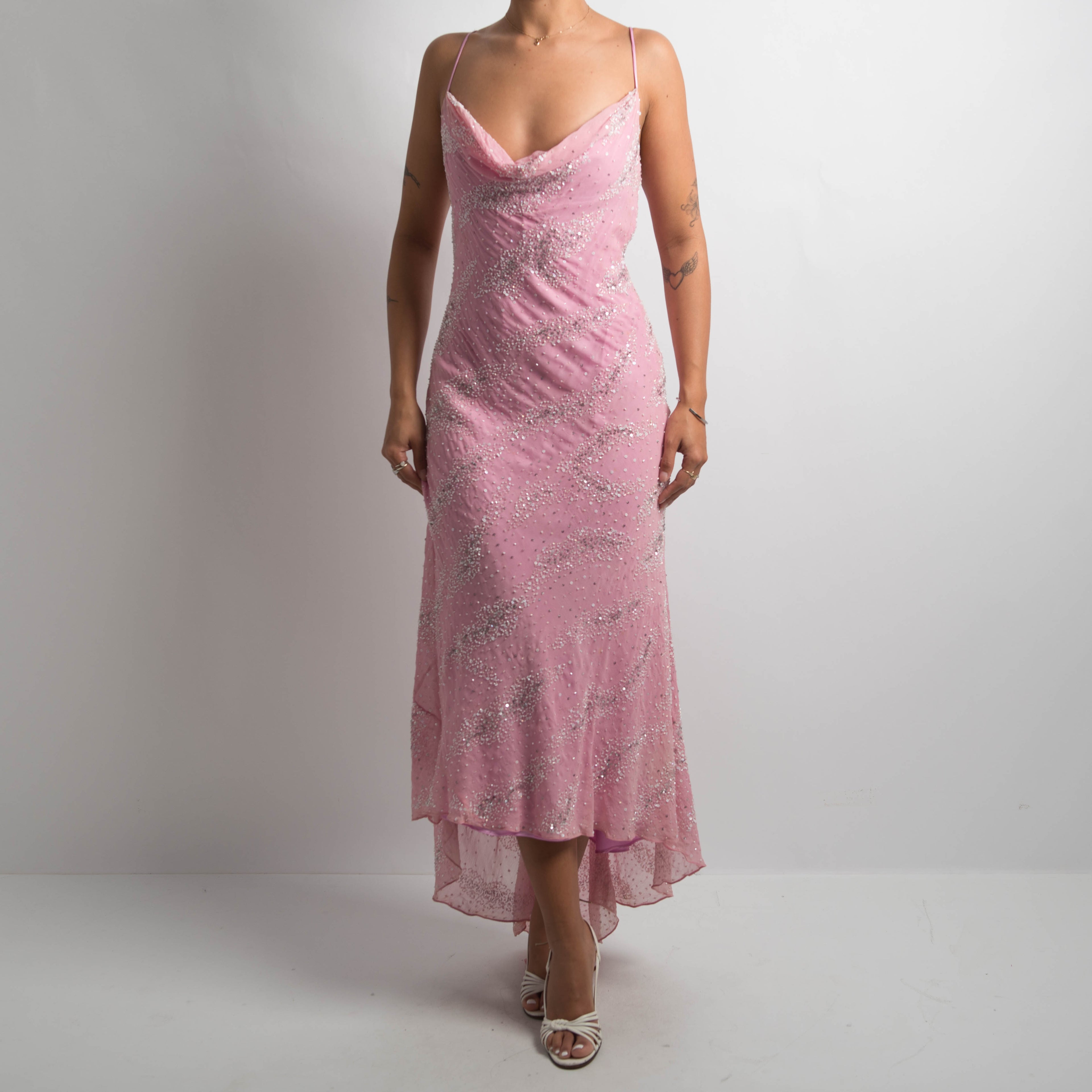 PINK SILK BEADED GOWN