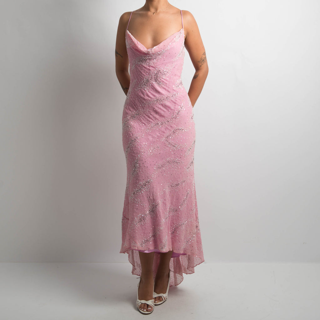 PINK SILK BEADED GOWN