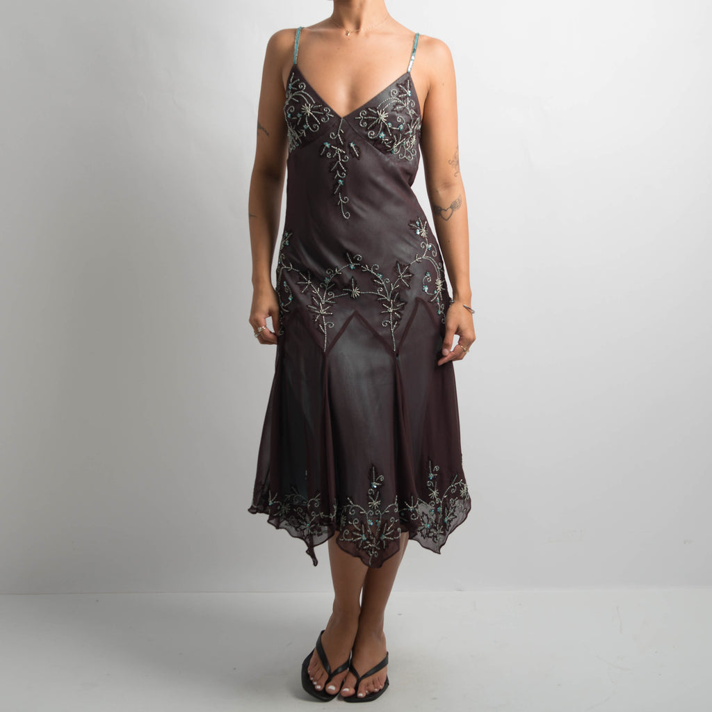 SILK BEADED MIDI DRESS