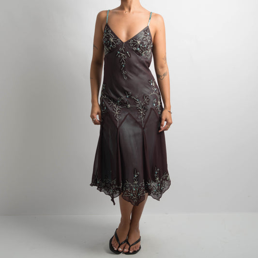 SILK BEADED MIDI DRESS