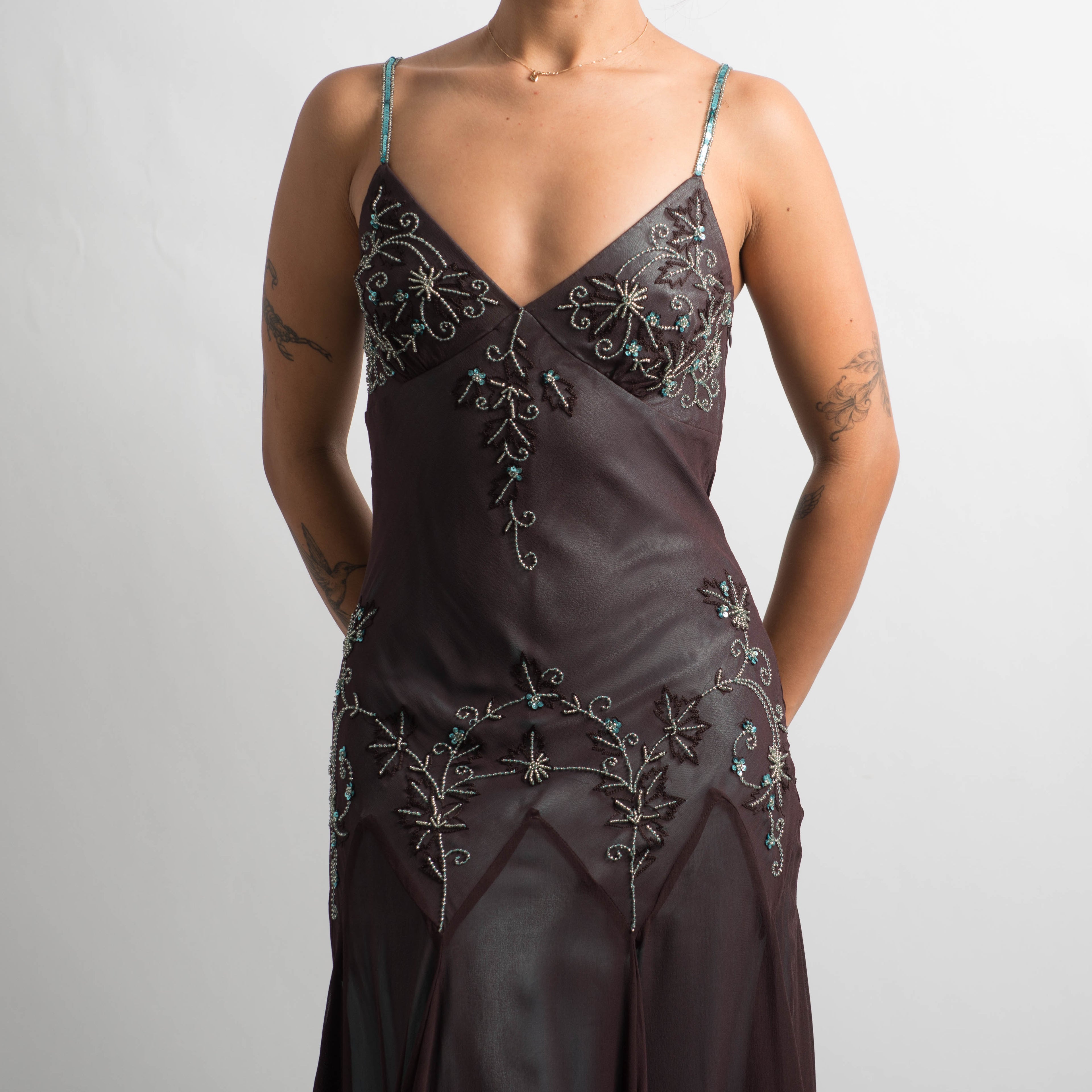 SILK BEADED MIDI DRESS