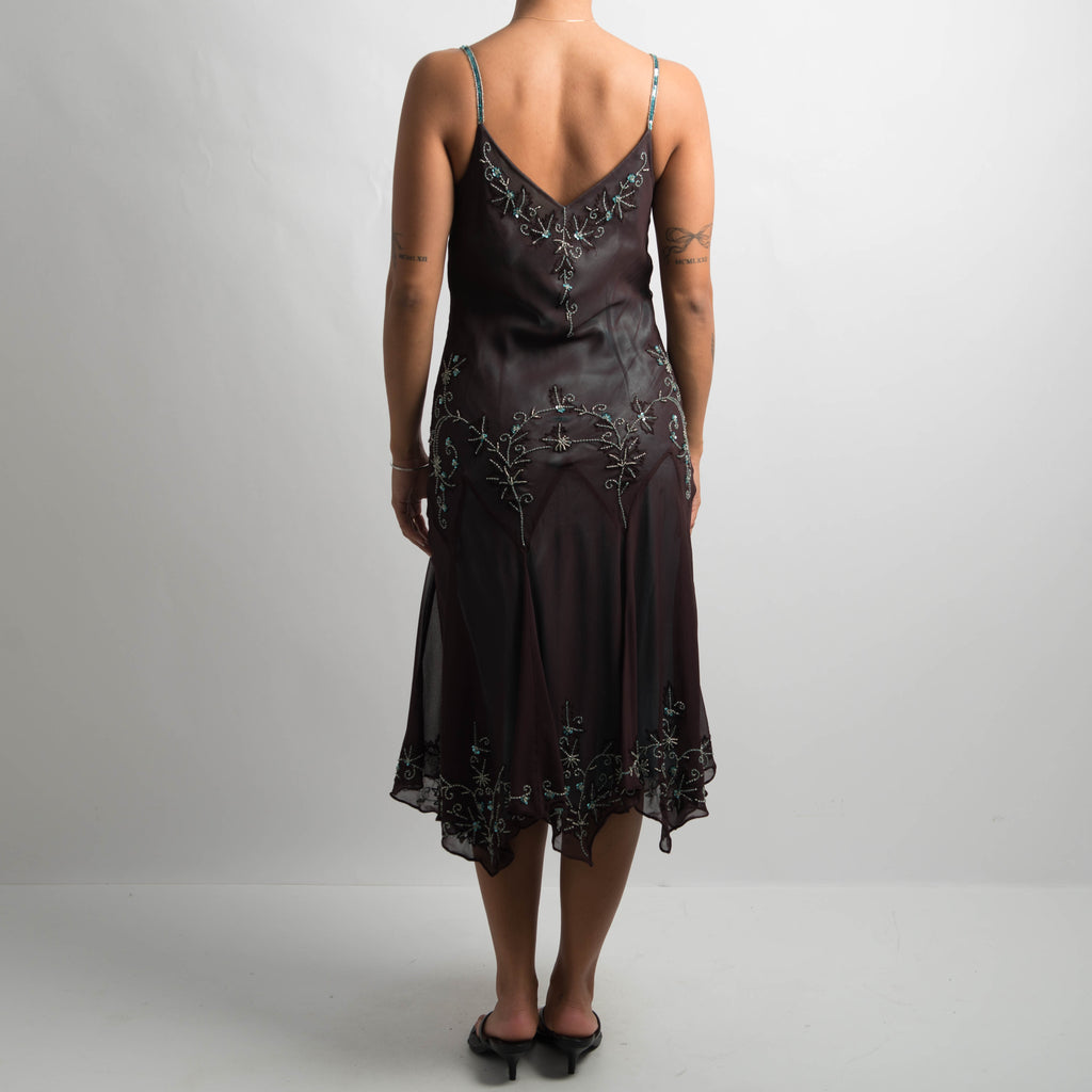 SILK BEADED MIDI DRESS