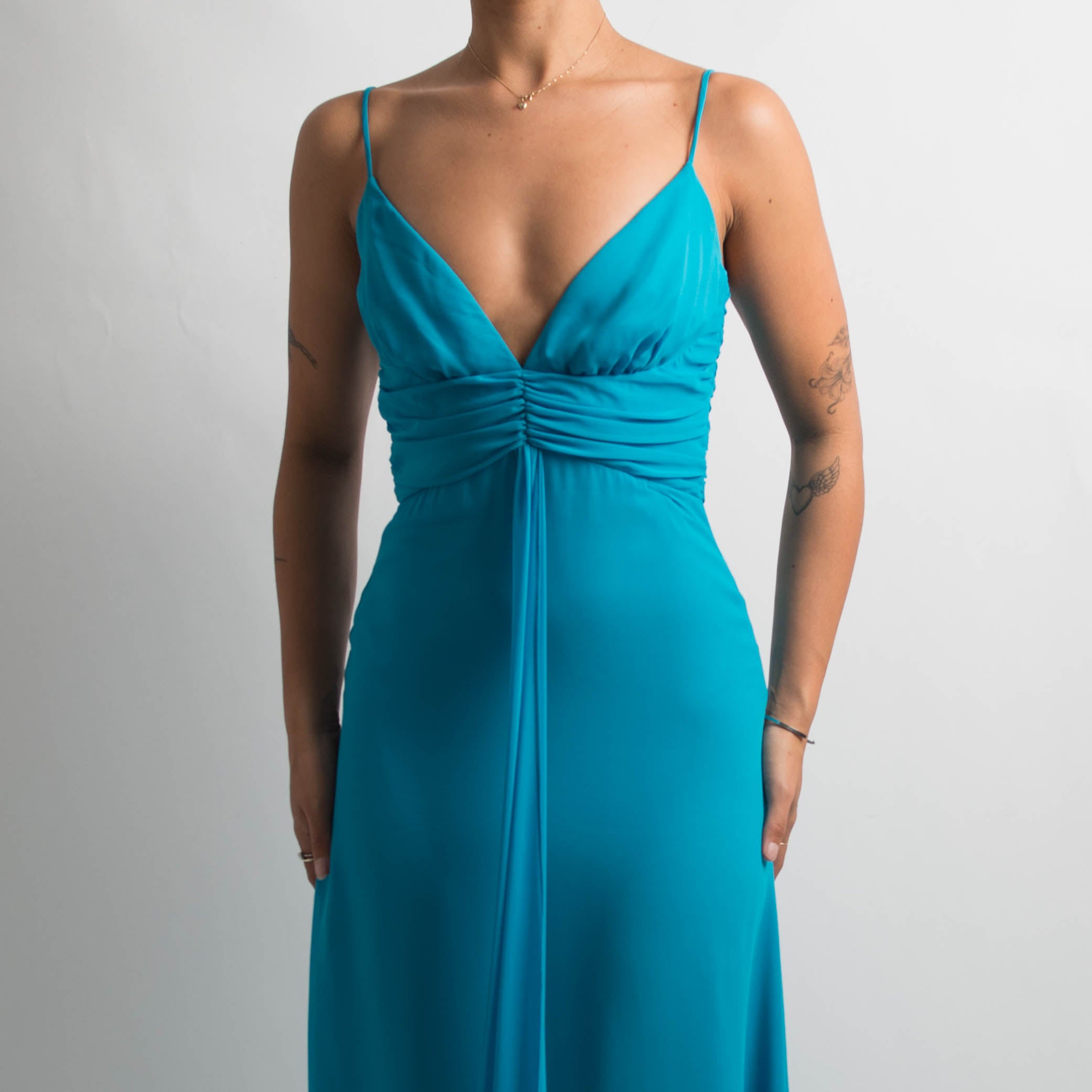 BLUE FRONT SASH GOWN