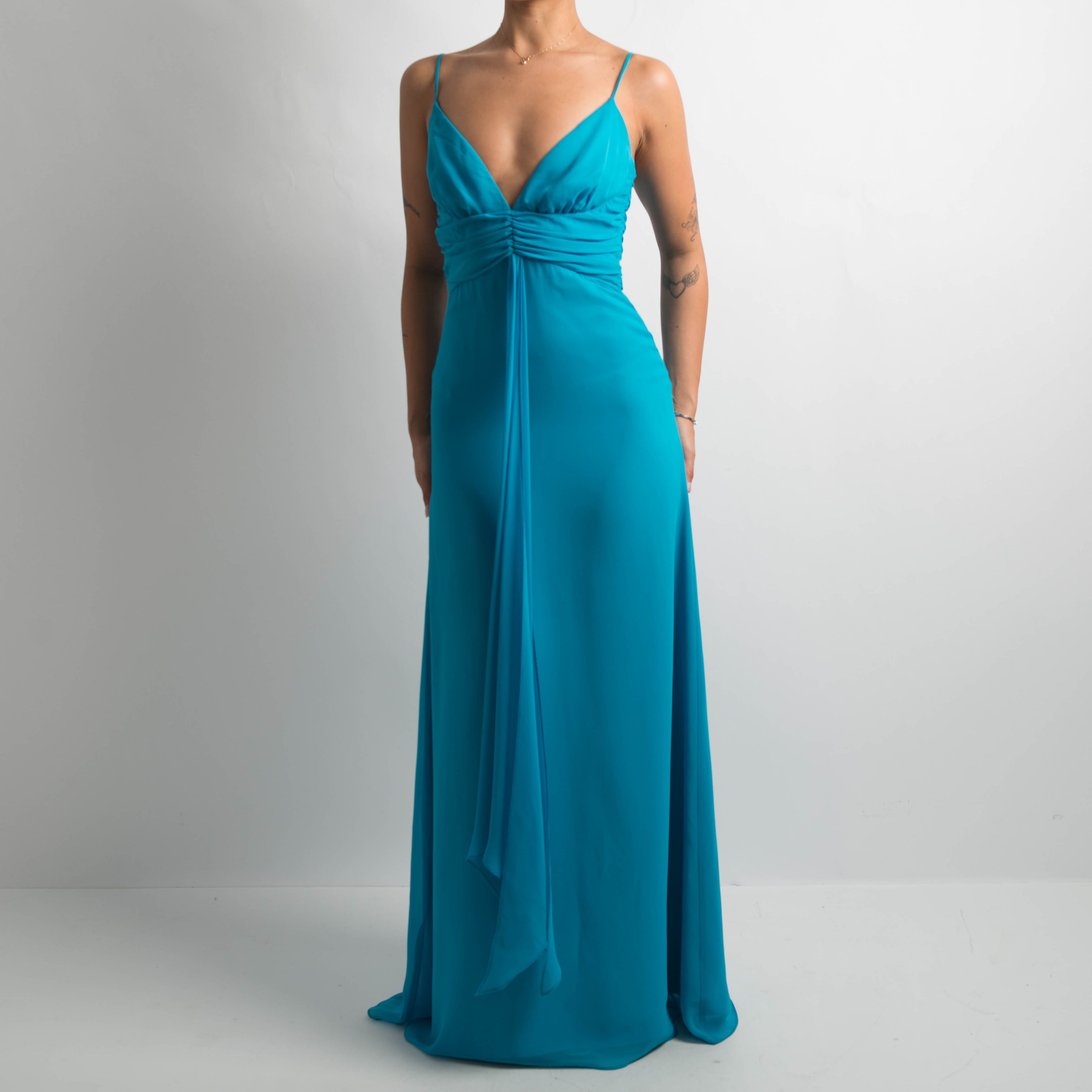 BLUE FRONT SASH GOWN