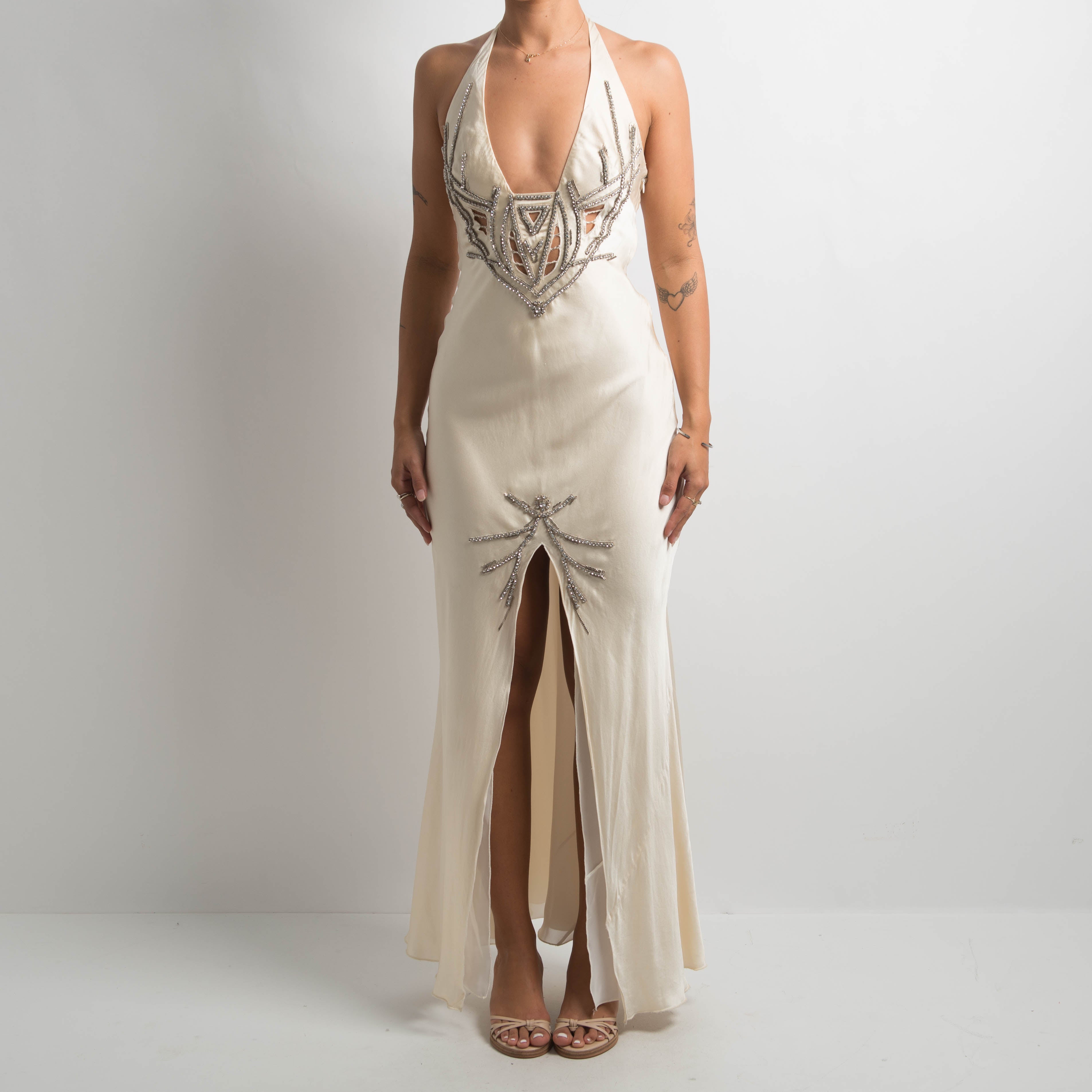 CREAM BEADED SILK GOWN