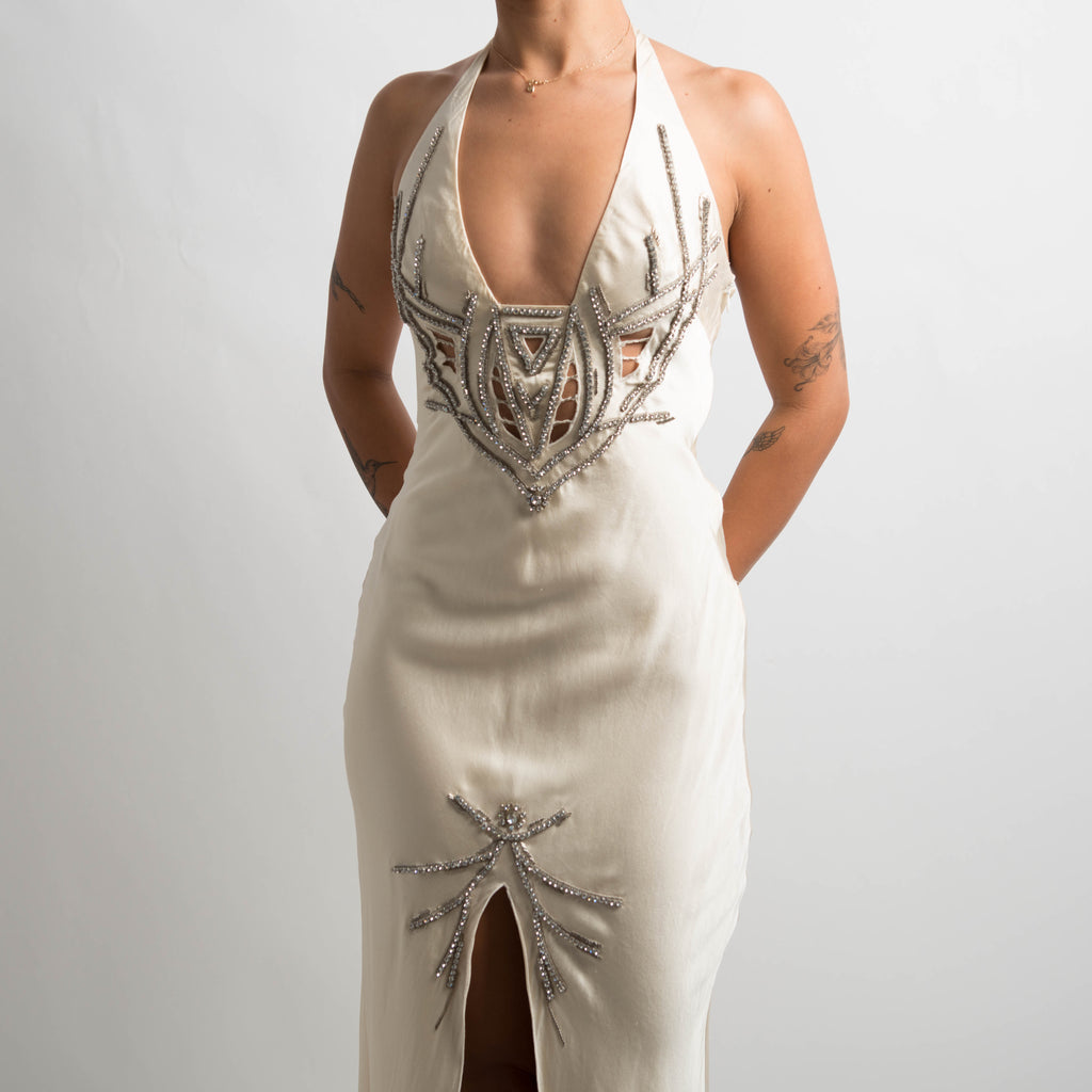 CREAM BEADED SILK GOWN