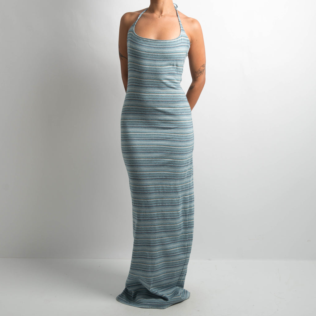 BLUE STRIPE HALTER DRESS