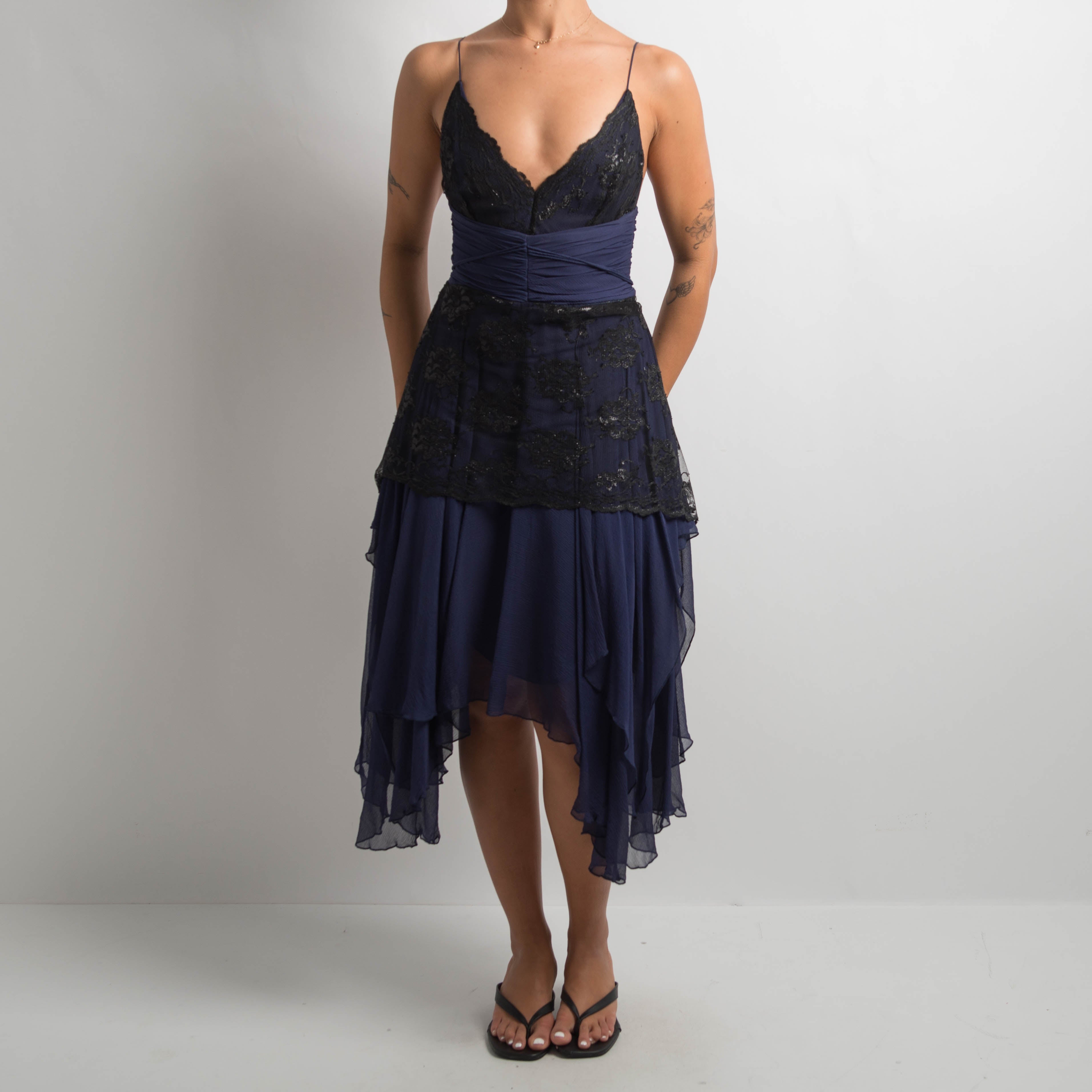 LAYERED SILK EVENING DRESS