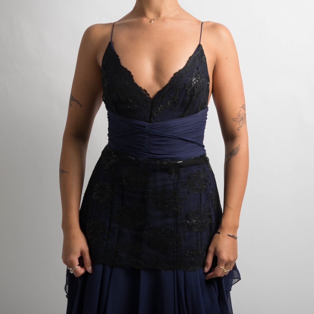 LAYERED SILK EVENING DRESS