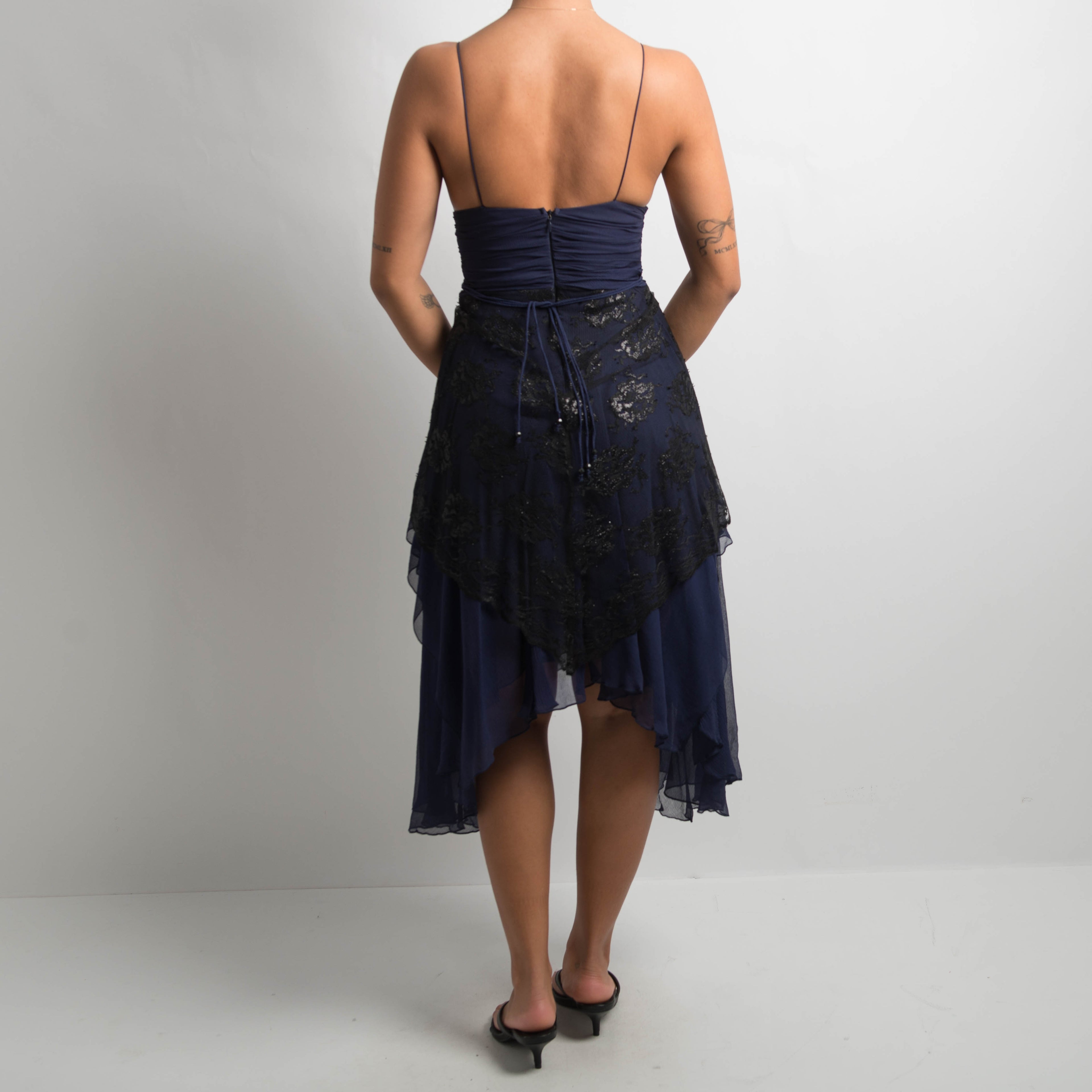 LAYERED SILK EVENING DRESS