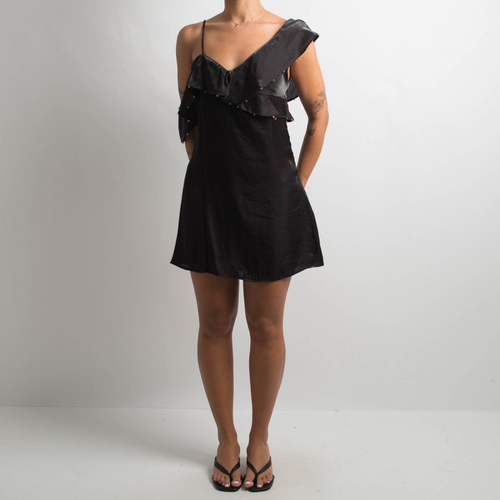 BLACK RUFFLE MINI DRESS