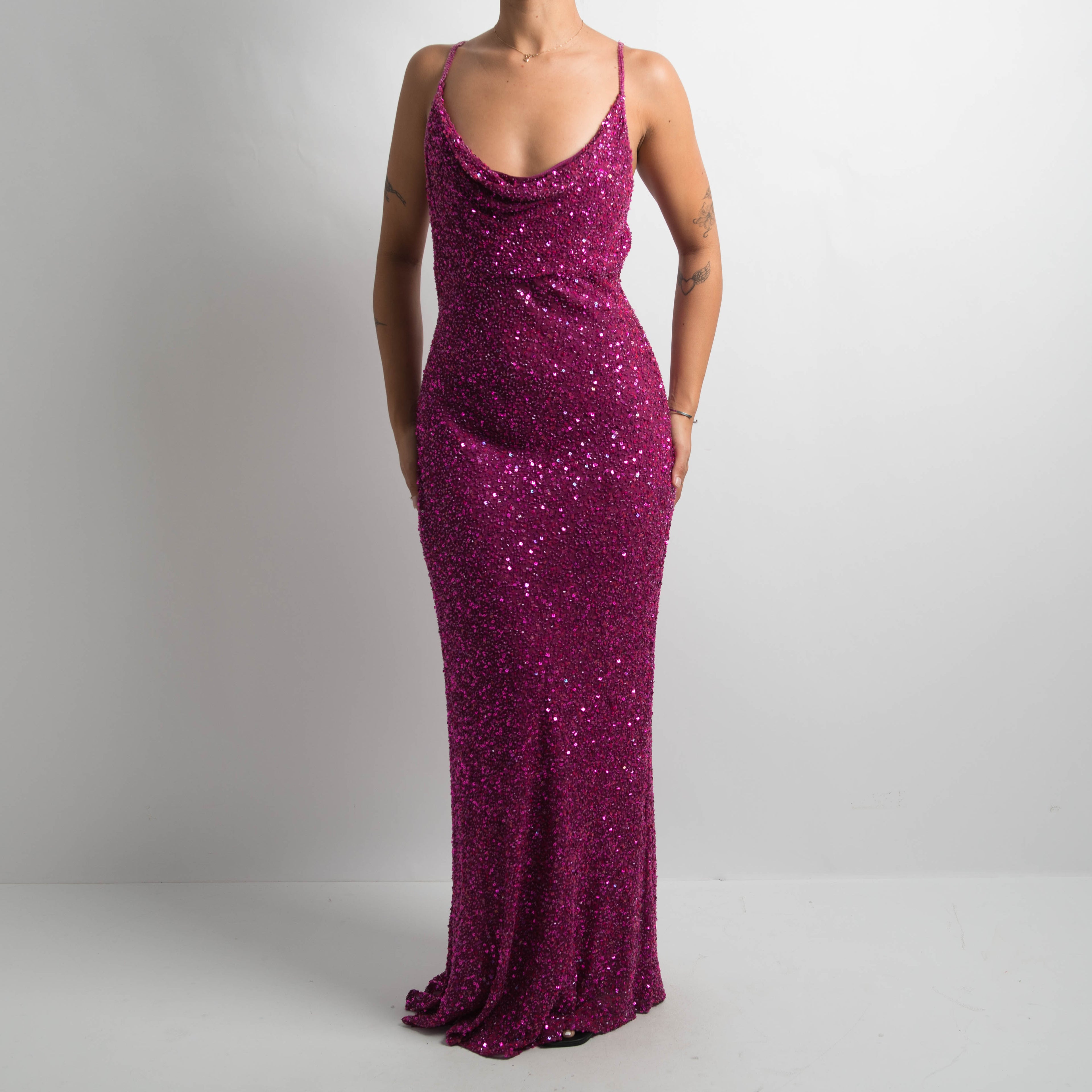 MAGENTA SILK BEADED GOWN