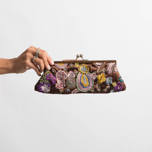 BROWN BEADED PURSE